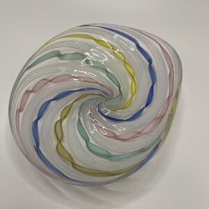 MURANO Glass Ribbon LATTICINO Colorful Candy Bowl Trinket Dish 5.5” x 4.25”